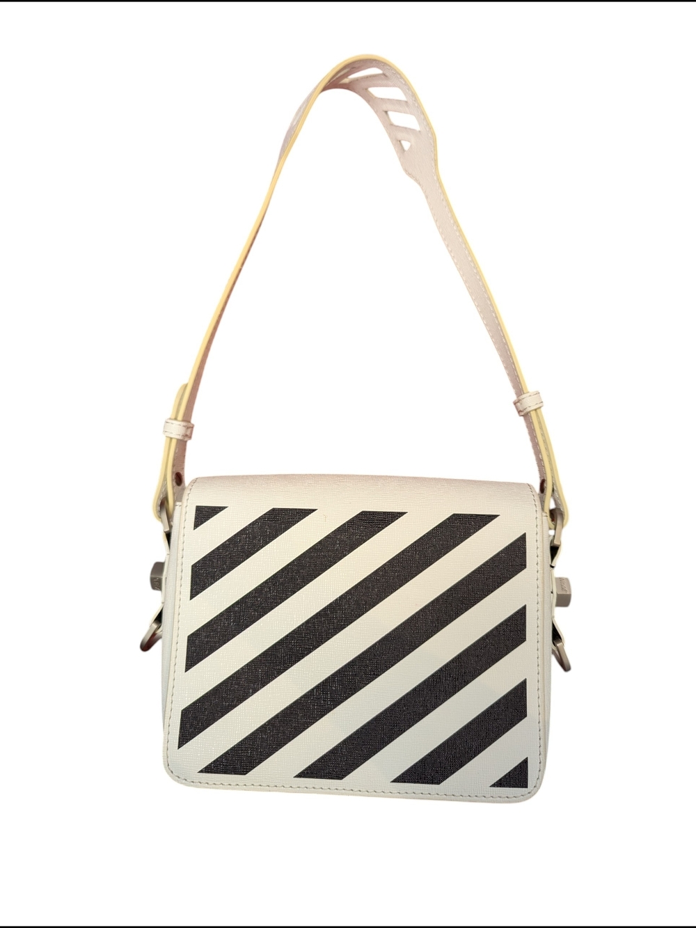 Off-White Virgil Abloh Diagonal Stripe Leather Shoulder Bag Ivory Black